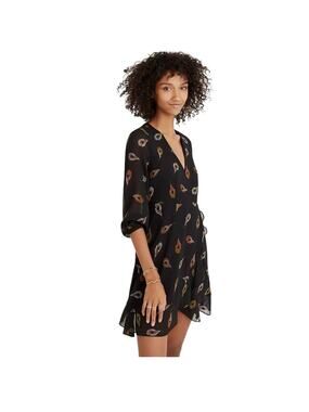 Madewell Long Sleeve Poppy Dress in Peacock Feathers, Black, Women’s 4